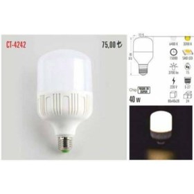 Resim Cata Ct-4242 E27 Duylu 40 Watt Yüksek Wat Led Tasarruflu Ampul Kırk Watt Beyaz , Gün Işığı 