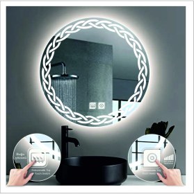 Resim Dnr-MirrorDnr-Mirror 70 cm Beyaz Ledli Tasarım Kumlamalı Dokunmatik Tuşlu Buğu Önleyicili Banyo Aynası Makyaj Aynası 