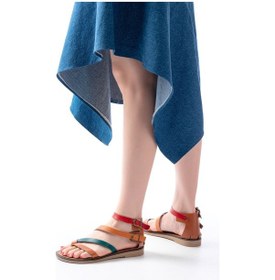 Resim 205-039 Taba Multi Bilekten Bağlamalı Parmak Arası Kadın Sandalet Çok Renkli 