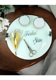 Resim Cherish Söz Tepsisi Ve Damat Kahve Fincan Tepsisi Gümüş Gümüş 