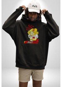 Resim Şeker Kız Candy Çizgi Film Kadın Erkek Siyah Kapüşonlu Sweatshirt Hoodie Siyah 