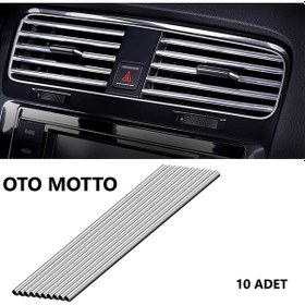 Resim Araç İçi Klima Izgara Hava Çıkış Dekoratif Şerit Klima Şerit Krom Gümüş 10 AD 