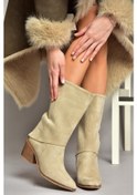 Resim Fox Shoes T936042502 Bej Kalın Alçak Topuklu Kadın Bot Bej-süet Bej 