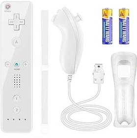 Resim YOVONAZE Compatible with Nintendo Wii Controller, Wii Remote with Nunchuck and Nunchuck Controller with Silicone Case and Wrist Strap for Wii and Wii U, Included 2 AA Batteries (White) 