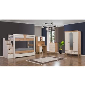 Resim Dardason Bohem 3 Kapılı Yavrulu Ranza Genç Odası Takımı Meşe 