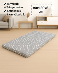 Resim Sünger Yatak 80x180x6 Cm, Yer Yatağı, Balkon Yer Minderi,şantiye,karavan,deprem Yatağı-gri Yıldız 