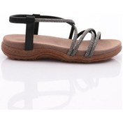 Resim Dgn 2546 Kadin Kristal Taş İpli Sandalet 2546-2027-R1534 Siyah 