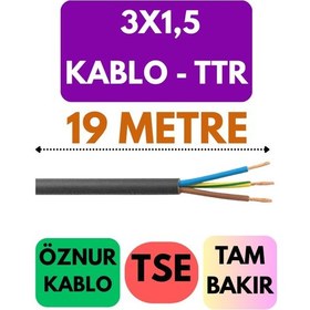 Resim Öznur 3x1,5 Ttr Kablo Metre Seçenekli Siyah - 19 Metre 