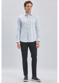 Resim İmza Koyu Mavi Uzun Kollu Sert Yaka Cepsiz Likralı Klasik Slim Fit Dar Kesim Gömlek 1004240234-koyu Mavi Koyu Mavi 