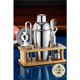 Resim MiraLive Shaker Kokteyl Set - 7 Parça 550 ml Shaker Coctail Set Bambu Standlı 721826 