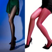 Resim 2'li Paket Parlak Angora Kırmızı İnce Çoraplar Şık Kadınlar İçin Yüksek Esneklikte Seksi Yansıtıcı Tutucu Külotlu Pantolon 