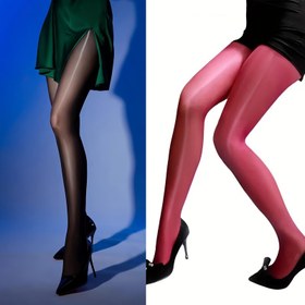 Resim 2'li Paket Parlak Angora Kırmızı İnce Çoraplar Şık Kadınlar İçin Yüksek Esneklikte Seksi Yansıtıcı Tutucu Külotlu Pantolon 