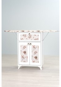 Resim Mistik Home Rose Katlanır Dolaplı Ütü Masası Beyaz Gövde, Yeşil Çiçek Desenli Beyaz/yeşil 