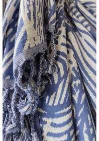 Resim Jakarlı Müslin Peştemal-yaprak Desen-90x170 Cm Indıgo Indigo 