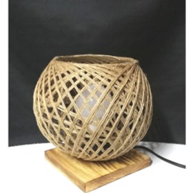 Resim Renkli Jüt Ip Örme Başlık Ahşap Tabanlı 9W Ampul Dahil 