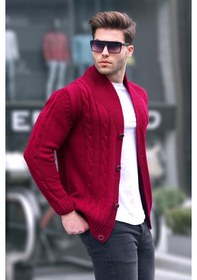 Resim Madmext Bordo Örgülü Erkek Hırka 9053-bordo Bordo 