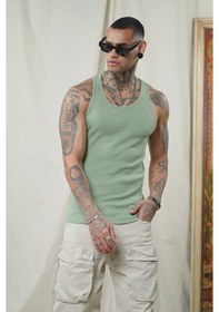 Resim Slim Fit Kaşkorseli Esnek Düz Erkek Sporcu Atlet Açık Haki 