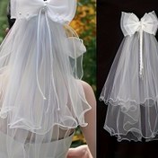 Resim Taraklı Şık Çift Fiyonklu Gelin Duvağı – Romantik Dantel Düğün Başlığı, Şeffaf Beyaz Tül Tasarım, Gelinler ve Özel Günler İçin Mükemmel, Gelin Başlığı | Şeffaf Gelin Duvağı | Dantel Malzeme 