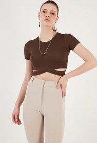 Resim Lela Fitilli Bel Detaylı Kısa Kollu Dar Kesim Crop Bluz Bayan BLUZ 5864211 