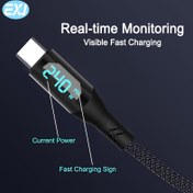 Resim EXJ-240W Veri Kablosu, Tip C'den C'ye Hızlı Şarj, USB A'dan C'ye, Akıllı Dijital Ekran, Çinko Alaşım Naylon Örgülü Kablo, iPhone16 15pro plus max/Samsung/Tablet/lPad/Mobil Telefon/Güç Bankası ve Diğer Cihazlar için 