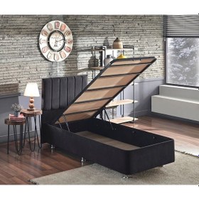 Resim Nironyatak Niron Ela Baza Ve Başlık Seti - 80X200 Cm Tek Kişilik Siyah Kumaş 
