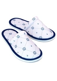 Resim Erkek Gri Marine Desenli Yumuşak Tabanlı Ev Terliği Beyaz 