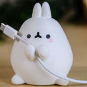 Resim Sevimli Tavşan Şeklinde Kalemlik & Kablo Düzenleyici - Beyaz Plastik, Yenilikçi Masa Aksesuarı 