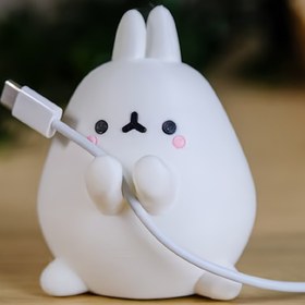 Resim Sevimli Tavşan Şeklinde Kalemlik & Kablo Düzenleyici - Beyaz Plastik, Yenilikçi Masa Aksesuarı 