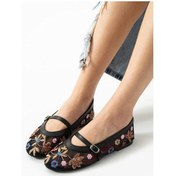 Resim Günlük Kadın Babet Bantlı Lastik Tokalı Çiçek Detaylı Transparan Hafif Rahat Ayakkabı 304 Siyah 