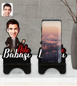 Resim Bk Gift Kişiye Özel Aile Babası Karikatürlü Ahşap Biblo Telefon Standı-1 