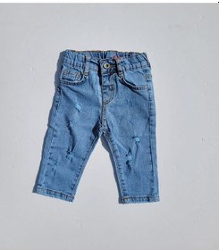 Resim Erkek Bebek Beli Lastikli Yırtık Detaylı Kot Pantolon-11699-kot Mavi 