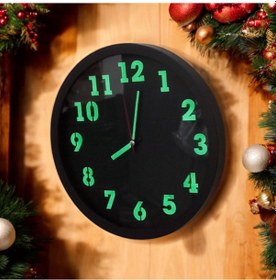 Resim Fosforlu Yeşil Siyah Duvar Saati Çap 29,5 Cm Siyah 