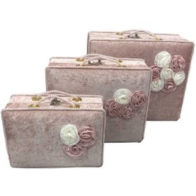 Resim Nima Çeyiz Nimaceyiz Sandık Üçlü Çanta Kumaş Kaplamalı Sandık 