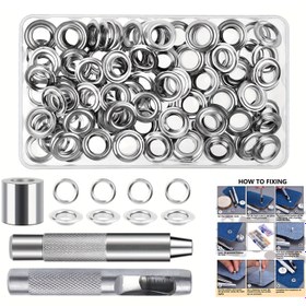 Resim 103 parça 6/8/10/12 mm halka aracı kiti, Halkalar göz setleri, 3 adet kurulum aracı ile birlikte 100 set göz kit 