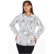 Resim Büyük Beden Klasik Kadın Desenli Gömlek Beyaz 