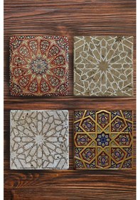 Resim Baskılı Doğal Taş Bardak Altlığı 4'lü Set 10X10X1 CM Çok Renkli 