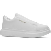 Resim Günlük Erkek Sneaker Casual Kalın Yüksek Queen Taban Oval Burun Bant Detaylı Spor Ayakkabı 109 Beyaz 