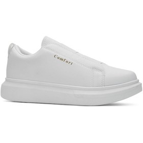 Resim Günlük Erkek Sneaker Casual Kalın Yüksek Queen Taban Oval Burun Bant Detaylı Spor Ayakkabı 109 Beyaz 