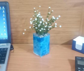 Resim 2 Adet Vazo Dahil,vazoda Çiçek,beyaz Yapay Çiçek,vazo Dekoratif Mavi 7x7x17cm Çok Renkli 