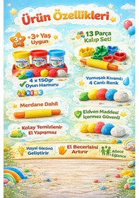 Resim 13 Parça Merdaneli Oyun Hamuru Kalıbı+4 Lü 600gr Oyun Hamuru 3+yaş Krem 