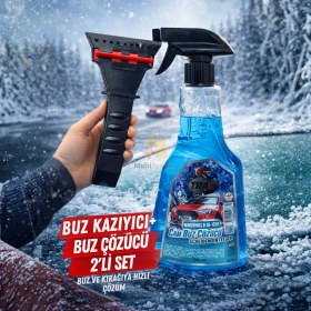 Resim Multi Trendy Araç Buz Kazıyıcı + Cam Buz Çözücü Sprey Seti 2’li Set Kış Ön Cam Kar Buz Temizleyici 