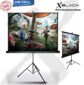 Resim XBLACK Xgt-240 240x200 Cm Cam Tozlu Ripod Ayaklı Taşınabilir Manuel Projeksiyon Perdesi (arkası Siya 