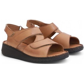 Resim Konfores 2123 Ultra Hafif Esnek Tabanlı Hakiki Deri Tam Anatomik Kadın Sandalet Taba 