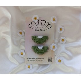 Resim Kız Çocuk Kivi Meyveli 2'li Toka Seti Hand Made Yeşil Örgü Toka Çok Renkli 