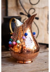 Resim Antepsepeti Renkli Boncuklu Bakir Dövme Sürahi 