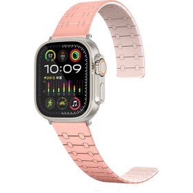 Resim Mobilefix İos Watch Uyumlu 44mm Krd-111 Çizgili Desenli Silikon Kordon-pembe 