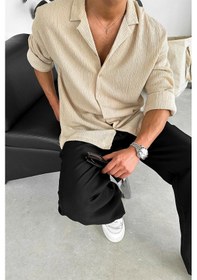 Resim Krem Fitilli Basic Oversize Gömlek Krem 