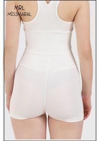 Resim Missmaral Kadın Ekru Comfort Fit Yüksek Bel Toparlayıcı Mini Şort Boxer Likralı Kumaş Havuz Deniz Spor Ekru 