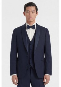 Resim Giotelli Erkek Lacivert Dar Kesim Slim Fit Viskon Dokuma Normal Bel 8 Drop Klasik Yelekli Smokin Takım Elbise 
