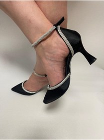 Resim ESLEM AYAKKABI KADIN GRİ SATEN 9 CM TASLI ABİYE AYAKKABI 
